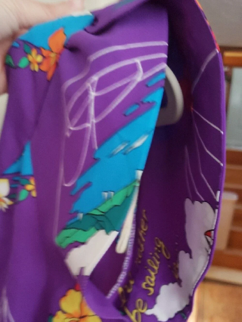 Vintage 70s Poly Purple Hawaiian Print Maxi Dress With Adorable Print!
